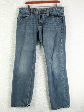 Ed Hardy Jeans Mens 36X32 Blue Stone Wash Button Fly Flap Pocket Whiskers